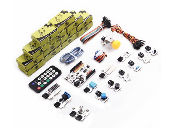 디바이스마트,오픈소스/코딩교육 > 아두이노 > 아두이노 교육용키트,ELECFREAKS,아두이노 스타터 키트 Arduino Starter Kit(Absolute Beginner) [EF08061],키트에 마련된 9개의 코스(영문)를 하나하나 따라가면서 아두이노(LED, Servo, IR센서 활용 등)를 차근차근 배워갈 수 있도록 만들어진 완전 초보자용 아두이노 스타터 키트 / 납땜이 필요없어 편리하게 꽂아서 사용할 수 있습니다 / 아두이노 100%호환 가능한 UNO의 업그레이드 버전인 Freaduino UNO를 사용(3.3V와 5V 모두 사용-스위치로 변경 가능)합니다.