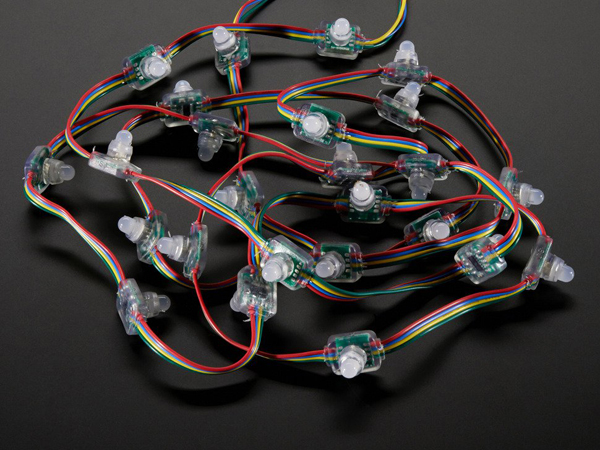 디바이스마트,LED/LCD > LED 인테리어조명 > 장식용 LED,Adafruit,12mm Diffused Flat Digital RGB LED Pixels (Strand of 25) - WS2801 [ada-738],각각의 LED는 실리콘 닷에 감싸져 있어서 단단하며 어떤 날씨에도 잘 견딥니다.