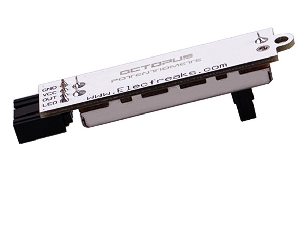 디바이스마트,MCU보드/전자키트 > 버튼/스위치/제어/RTC > 엔코더/가변저항,ELECFREAKS,옥토퍼스 리니어 슬라이더 가변저항 모듈 Octopus Linear Slider Potentiometer Brick [EF04061],직선으로 움직이는 슬라이드 형태의 가변저항 모듈 / 슬라이드 길이 : 30mm / 60.51mm X 13.95mm