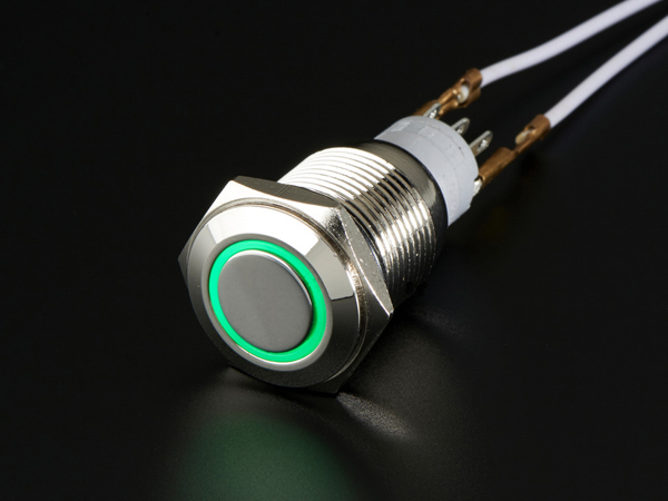 Rugged Metal On/Off Switch with Green LED Ring - 16mm Green On/Off [ada-482]