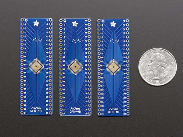 디바이스마트,커넥터/PCB > PCB기판/관련상품 > IC 변환기판 > TQFP 변환기판,Adafruit,SMT Breakout PCB for 48-QFN or 48-TQFP - 3 Pack! [ada-1377],각각의 사이드에 48-QFN, 48-QFN이 뚫려있습니다.