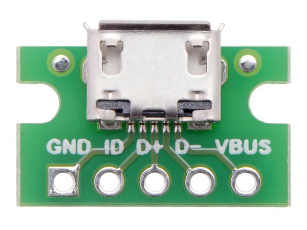 디바이스마트,MCU보드/전자키트 > 통신/네트워크 > USB관련,Pololu,USB Micro-B Connector Breakout Board #2586,USB Micro-B 커넥터를 활용하기 위한 커넥터 보드 / 2.54mm 간격의 5개 핀 홀 제공