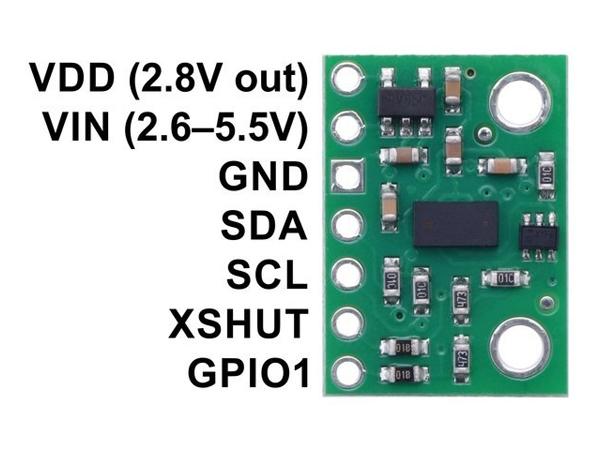 디바이스마트,MCU보드/전자키트 > 센서모듈 > 라이다/거리/초음파/라인 > 거리/근접센서,Pololu,VL53L0X Time-of-Flight Distance Sensor Carrier with Voltage Regulator, 200cm Max #2490,ST사의 VL53L0X 레이저 거리측정 센서 기반 모듈 / 최대 2M 탐지 가능 / time-of-flight / digital I2C 인터페이스 / 2.8V 리니어 레귤레이터가 내장으로 자체 레벨시프팅 가능 / 입력 전압 : 2.6V ~ 5.5V