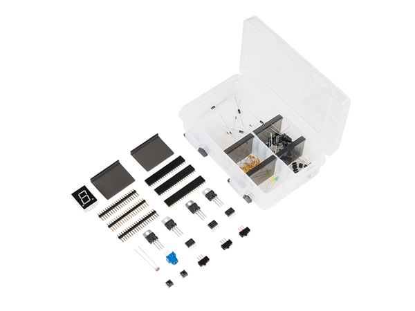 디바이스마트,MCU보드/전자키트 > 교육용키트/로봇 > 교육용키트 > 전기/전자/회로,SparkFun,SparkFun Beginner Parts Kit [KIT-13973],임베디드 프로젝트를 처음 시작하는 사용자를 위한 키트 / 가장 빈번하게 사용되는 캐패시터, 다이오드, 트랜지스터, 스위치, 버튼, 레귤레이터, LED 등 전자 부품들을 한 번에 구매하세요