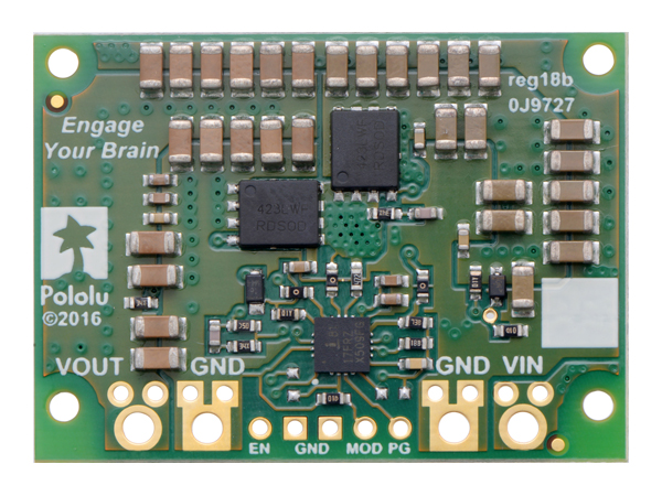 디바이스마트,MCU보드/전자키트 > 전원/신호/저장/응용 > 레벨컨버터/전압관리,Pololu,Pololu 3.3V, 15A Step-Down Voltage Regulator D24V150F3 #2880,Input voltage:4.5 V - 40 V , Output voltage:3.3 V, 5 V, 6 V, 7.5 V, 9 V, or 12 V , Accuracy:4% , Maximum output current: 5 A and 20 A , Size: 43.2 mm × 31.8 mm × 11 mm
