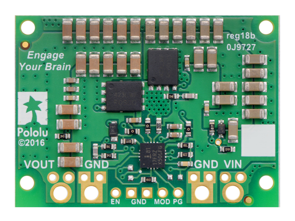 디바이스마트,MCU보드/전자키트 > 전원/신호/저장/응용 > 레벨컨버터/전압관리,Pololu,Pololu 6V, 15A Step-Down Voltage Regulator D24V150F6 #2882,Input voltage:4.5 V - 40 V, Output voltage:3.3 V, 5 V, 6 V, 7.5 V, 9 V, or 12 V , Accuracy:4%, Maximum output current: 5 A and 20 A ,Size: 43.2 mm × 31.8 mm × 11 mm