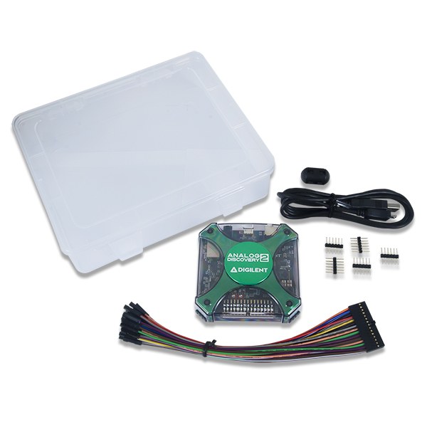 디바이스마트,MCU보드/전자키트 > 개발용 장비 > 아날라이저,Digilent,Analog Discovery 2: 100MS/s USB Oscilloscope, Logic Analyzer and Variable Power Supply 410-321,410-321 / 2채널 디지털 USB 오실로스코프(1MΩ, ±25V, 14bit, 100MS/s, 30MHz+ 대역폭 - BNC Adapter Board 장착 시), 2채널 펑션 제너레이터 (±5V, 14bit, 100MS/s, 12MHz+ 대역폭 - BNC Adapter Board 장착 시), 로직 분석기, 다용도 전원 공급기 / 휴대가 간편한 사이즈로 연구용, 취미용, 각종 장비 분석에 활용할 수 있는 강력한 성능을 제공