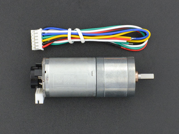 디바이스마트,기계/제어/로봇/모터 > 모터류 > DC기어드모터 > 일반기어,DFROBOT,금속 DC 기어드 모터 (인코더포함) - 6V 100RPM 6.5Kg.cm [FIT0522],정격전압 : 6V , 기어비 : 1: 75 , 무부하속도 : 100RPM@0.13A , 무게 : 96g (6핀 케이블포함) / 금속 기어 / DFROBOT / 인코더 포함 