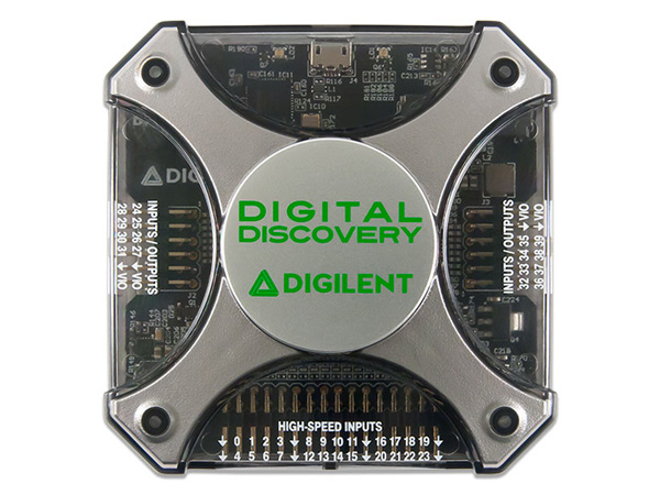 디바이스마트,MCU보드/전자키트 > 프로세서/개발보드 > Digilent > Scope, DAQ 및 장비,Digilent,Digital Discovery 410-338,Digilent Digital Discovery™는 임베디드 디버그를 위한 로직 분석기(logic analyzer)와 패턴 제너레이터 장비(pattern generator instrument)가 조합되어있는 제품 / 디버깅, 시각화, 임베디드 프로젝트의 디지털신호 시뮬레이팅 등에 활용 / high-speed USB로 PC, MAC과 빠른 연걸 및 통신 가능 / Waveforms 2015 무상 제공
