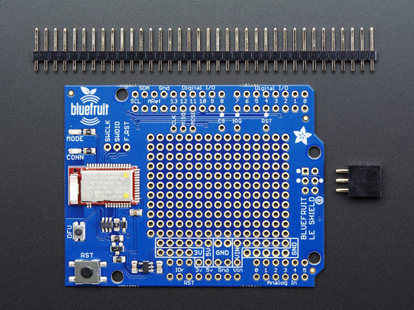 디바이스마트,MCU보드/전자키트 > 통신/네트워크 > 블루투스/BLE,Adafruit,Adafruit Bluefruit LE Shield - Bluetooth LE for Arduino [ada-2746],아두이노와 스마트폰 연결을 위한 블루투스 저에너지 쉴드 /  iOS App  또는 Android App을 사용해 프로토타입화 가능
