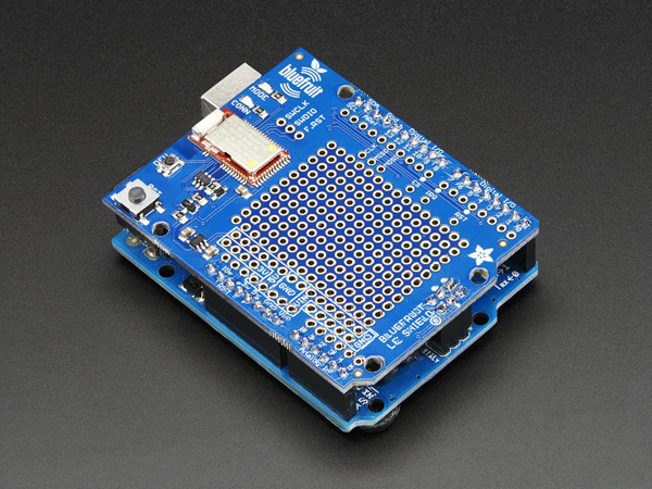 디바이스마트,MCU보드/전자키트 > 통신/네트워크 > 블루투스/BLE,Adafruit,Adafruit Bluefruit LE Shield - Bluetooth LE for Arduino [ada-2746],아두이노와 스마트폰 연결을 위한 블루투스 저에너지 쉴드 /  iOS App  또는 Android App을 사용해 프로토타입화 가능