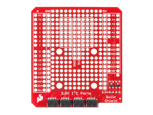 디바이스마트,오픈소스/코딩교육 > 아두이노 > 아두이노 호환쉴드,SparkFun,스파크펀 SparkFun Qwiic Shield for Arduino [DEV-14352],아두이노 Qwiic 쉴드 / 동일한 I2C 버스에 4개의 Qwiic 연결 포트가 있으며 5V 및 3.3V 지원