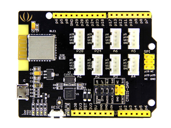 디바이스마트,MCU보드/전자키트 > 프로세서/개발보드 > 기타 MCU,Seeedstudio,Arch BLE [113010002],Nordic nRF518ee 기반으로 한 mbed 개발보드, BLE 블루투스 4.0 지원 ,  아두이노 폼 팩터와 Grove 커넥터를 가지고 있음
