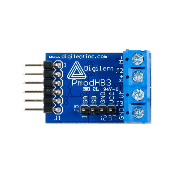 디바이스마트,MCU보드/전자키트 > 프로세서/개발보드 > Digilent > Pmod Modules,Digilent,Pmod HB3: H-bridge Driver with Feedback Inputs 410-069,410-069 / Pmod 2A H 브릿지 모듈 / 표준 6핀 헤더, 별도의 핀 헤더가 있어 외부 모터 피드백 신호 수신 가능 / GPIO 신호를 통해 구동