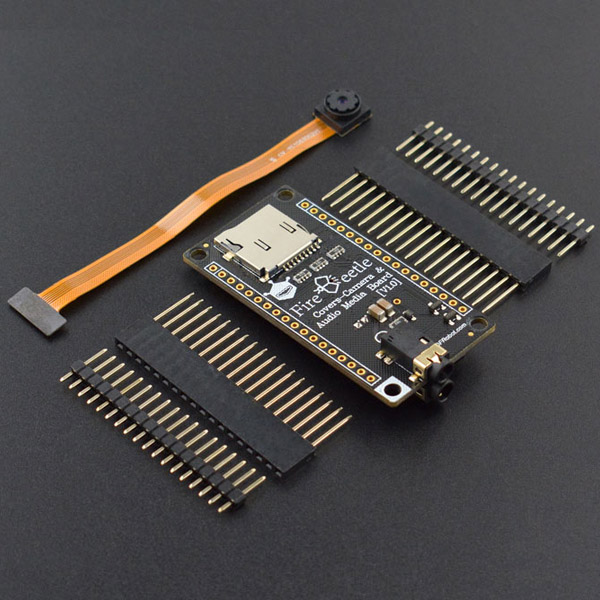 디바이스마트,MCU보드/전자키트 > 음악/앰프/녹음 > 디코더/녹음,DFROBOT,FireBeetle 카메라 / 오디오 미디어 모듈 [DFR0498],DFRobot FireBeetle 시리즈 는 IOT (Internet of Things)를 위해 설계된 저전력 소모 개발 모듈입니다. FireBeetle 카메라 / 오디오 미디어 모듈은 NAU8822 CODEC IIS, OV7725 카메라, SD 카드 (SDIO), 이어폰 및 마이크를 연결할 수있는 인터페이스를 제공하는 IoT 용 멀티미디어 장치입니다.