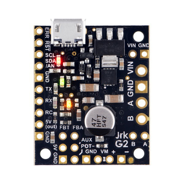 디바이스마트,MCU보드/전자키트 > 버튼/스위치/제어/RTC > 모터/모터컨트롤,Pololu,Jrk G2 21v3 USB Motor Controller with Feedback #3142,USB를 통해 빠르게 브러시형 DC 모터의 폐쇄형 루프 속도 또는 위치 제어 (두 가지 모두는 아님)를 쉽게 제어합니다. USB, TTL 직렬, I²C, 아날로그 전압 (포텐셔미터) 및 취미 라디오 컨트롤 (RC)의 5가지 제어 인터페이스를 지원 / 작동 범위: 4.5V ~ 28V / 최대 2.6A (5A 피크)의 연속 출력 전류