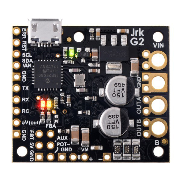 디바이스마트,MCU보드/전자키트 > 버튼/스위치/제어/RTC > 모터/모터컨트롤,Pololu,Jrk G2 18v19 USB Motor Controller with Feedback #3146,USB를 통해 빠르게 브러시형 DC 모터의 폐쇄형 루프 속도 또는 위치 제어 (두 가지 모두는 아님)를 쉽게 제어합니다. USB, TTL 직렬, I²C, 아날로그 전압 (포텐셔미터) 및 취미 라디오 컨트롤 (RC)의 5가지 제어 인터페이스를 지원 / 작동 범위: 6.5V ~ 30V / 최대 19A 출력 전류