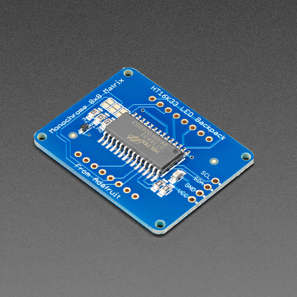 디바이스마트,MCU보드/전자키트 > 디스플레이 > 도트매트릭스,Adafruit,Adafruit 8x8 LED Matrix Backpack [ada-1048],HT16K33 I2C LED 드라이버가 장착되어있어 사용하기 쉽고 간단 / 40.8mm x 32.0mm x 4.1mm / 8x8 매트릭스 디스플레이 미포함