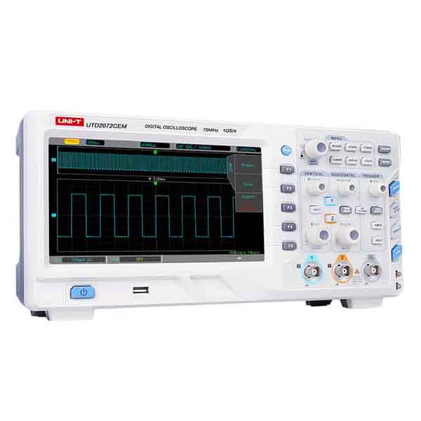 디바이스마트,계측기/측정공구 > 전기/전자 계측기 > 오실로스코프,UNI-T,디지털 스토리지 오실로스코프 UTD2072CEM,8인치, 800×480 고해상도 디스플레이, 1GS/s 샘플링 속도, 20,000wfms/s 파형 캡처 속도, 32Mpts 메모리 깊이, 다양한 트리거 유형을 갖춘 경제적인 벤치 탑 디지털 스토리지 오실로스코프로서 일반 신호 측정에 더 적합합니다