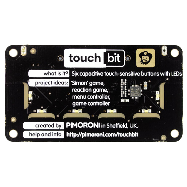 디바이스마트,오픈소스/코딩교육 > Micro:Bit > 마이크로비트 확장/변환보드,Pimoroni,touch:bit [PIM401],[마이크로:비트용]  6개의 터치센서 버튼, micro:bit의 LED 매트릭스 게임용 컨트롤러로 사용하거나 무선 기능과 결합하여 로봇의 컨트롤러로 사용가능 합니다