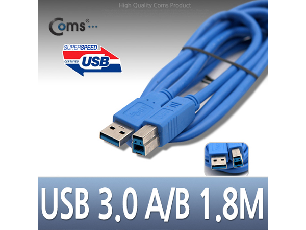 디바이스마트,케이블/전선 > USB 케이블 > 데이터케이블(MM) > USB 3.0 B/mini B타입,Coms,USB 3.0 케이블(청색/AB형). 1.8M [C3513],USB 3.0 AM-BM 케이블 / 파란색 / 1.8M
