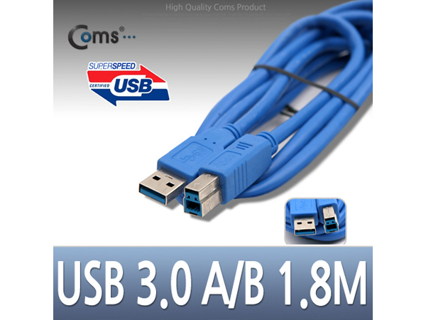 디바이스마트,케이블/전선 > USB 케이블 > 데이터케이블(MM) > USB 3.0 B/mini B타입 케이블,Coms,USB 3.0 케이블(청색/AB형). 1.8M [C3513],USB 3.0 AM-BM 케이블 / 파란색 / 1.8M