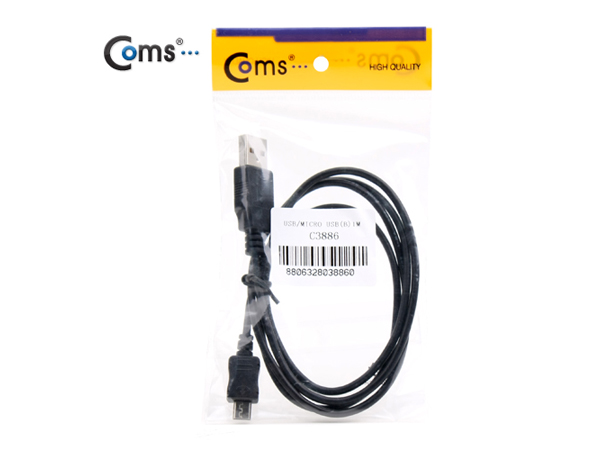 디바이스마트,케이블/전선 > USB 케이블 > 데이터케이블(MM) > USB 2.0 micro B타입(5핀) 케이블,Coms,USB A(M)/Micro USB(B) 케이블, 1M [C3886],USB A to micro 5핀 타입 케이블 / 길이 : 1.5m / 색상 : 블랙
