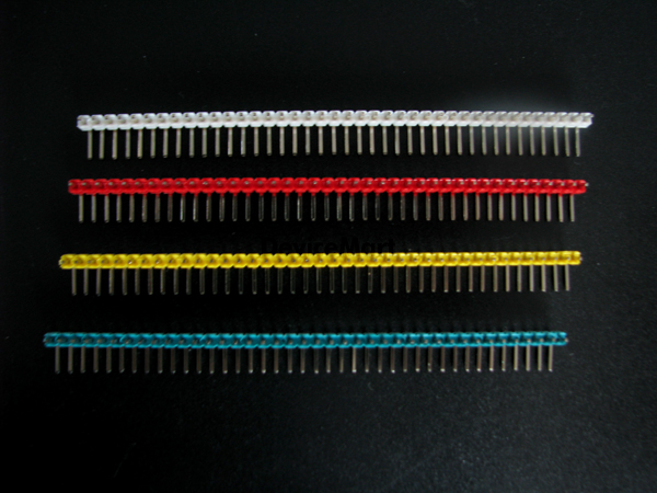 디바이스마트,커넥터/PCB > 핀헤더/IC 소켓 > 핀헤더 > 2.54mm pitch 핀헤더,OEM,컬러 핀헤더 Single 1x40Pin Rightangle(2.54mm),핀헤더 / 앵글 타입 / DIP 타입 / 2.54mm pitch / 1열 / 40pin  / Red, Yellow, White 옵션 선택