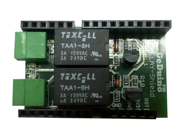 디바이스마트,오픈소스/코딩교육 > 아두이노 > 아두이노 호환쉴드,그란테크,GeDuino Relay Shield,GeDuino를 이용하여  릴레이 제어할 수 있는 보드 Dinkel connector 를 채용하여 착탈이 용이합니다.