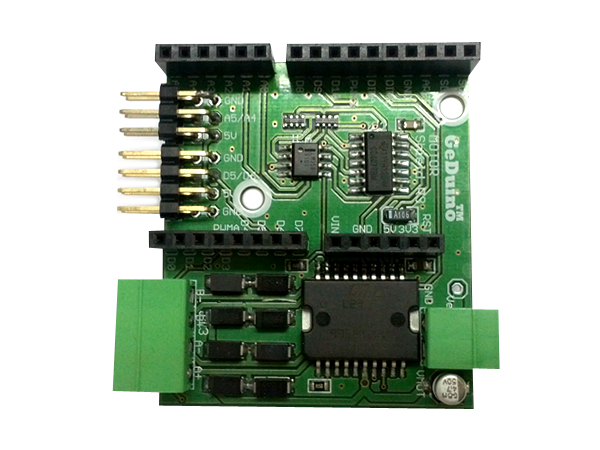 디바이스마트,오픈소스/코딩교육 > 아두이노 > 아두이노 호환쉴드,그란테크,GeDuino Motor Shield,GeDuino  폼팩터와 호환되어 적층형으로 2Weel Robot 제작에 간편하도록 특화시켰습니다. Dinkel 3.5pitch 고급 컨넥터를 사용하여 착탈이 용이합니다. PWM 핀을 준비하여 RC Servo 제어에 용이합니다.