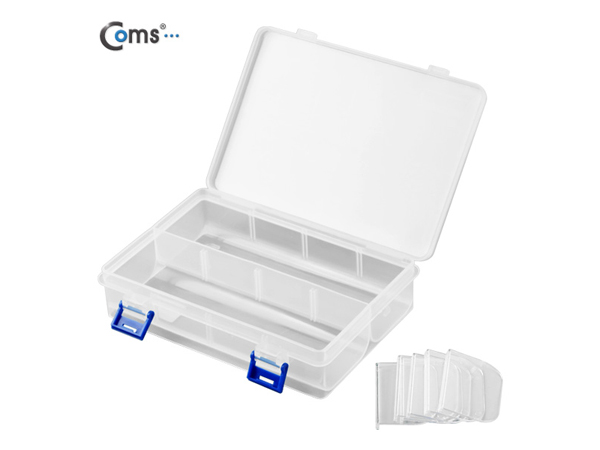 디바이스마트,공구함/작업대/엔클로저 > 공구함/부품함 > 다용도정리함(케이스),Coms,다용도 PVC 수납함(F-200) [IT606],내부 8분배 / 205 X 140 X 45mm
