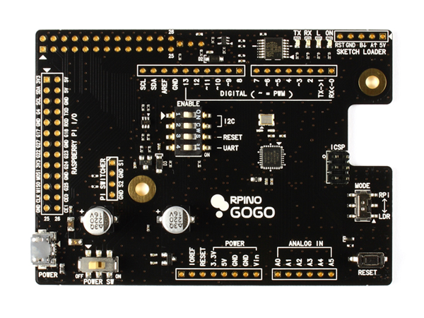 디바이스마트,,NulSom Inc.,RPino GOGO (RPi 아두이노 쉴드보드),라즈베리파이와 결합하여 사용하는 확장 보드. 아두이노 호환 전용 스케치로더를 이용하여 단독 사용 가능
