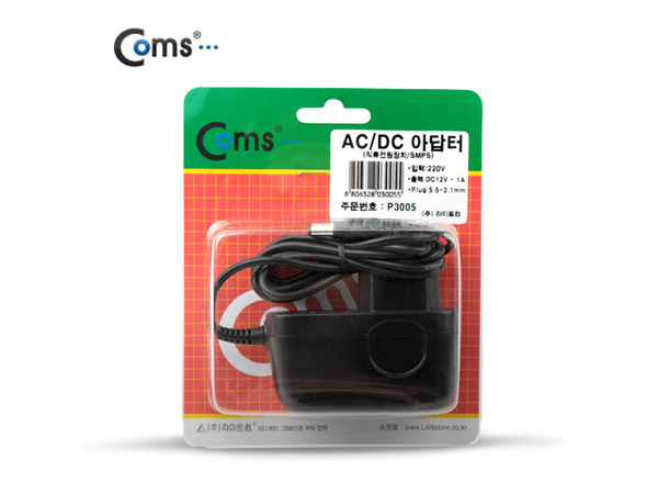 디바이스마트,케이블/전선 > PC/네트워크/통신 케이블 > 전원/파워 케이블,Coms,아답터 (정전압) DC12V, CCTV용 [P3005],정격 입력 전압: AC 100~240V, 50/60Hz, 0.3A / 정격 출력 전압 : DC 12V~1A / Plug: 5.5~2.1mm