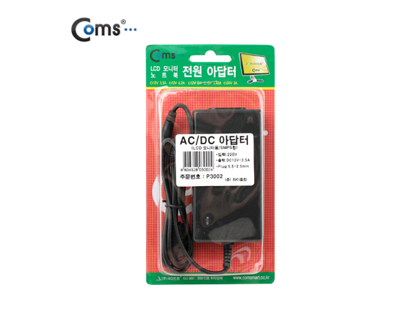 디바이스마트,케이블/전선 > PC/네트워크/통신 케이블 > 전원/파워 케이블,Coms,아답터 (정전압) DC12V-3.5A, LCD 모니터용 [P3002] ,정격 입력 전압: AC 220V, 50/60Hz, 0.3A / 정격 출력 전압 : DC 12V~3.5A / Plug: 5.5~2.5mm