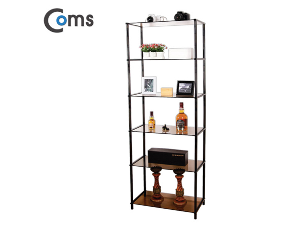 디바이스마트,,Coms,조립식 유리진열장(블랙) 6단, 브론즈 유리 [LC3046],620*309 = 6ea / 강화안전유리 / 국산품 / 공간확보 / 인테리어 활용도