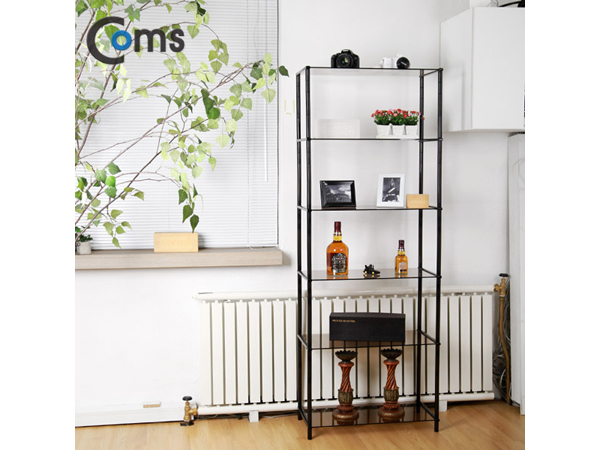 디바이스마트,,Coms,조립식 유리진열장(블랙) 6단, 브론즈 유리 [LC3046],620*309 = 6ea / 강화안전유리 / 국산품 / 공간확보 / 인테리어 활용도