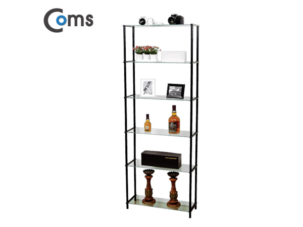 디바이스마트,,Coms,조립식 유리진열장(블랙) 6단, 투명유리 [LC3047],620*209 = 6ea / 강화안전유리 / 국산품 / 공간확보 / 인테리어 활용도