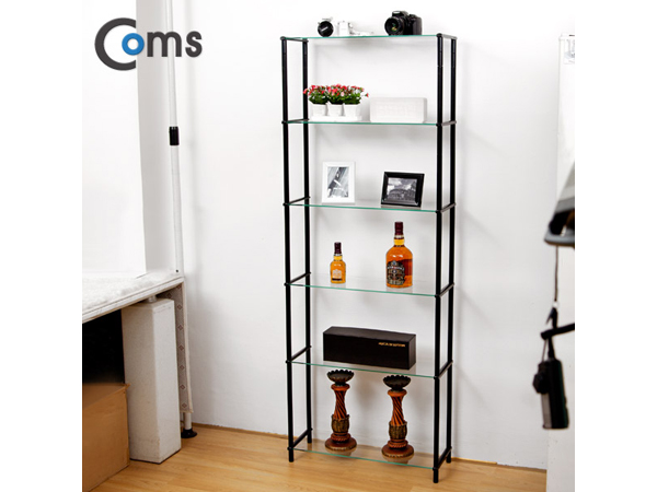 디바이스마트,,Coms,조립식 유리진열장(블랙) 6단, 투명유리 [LC3047],620*209 = 6ea / 강화안전유리 / 국산품 / 공간확보 / 인테리어 활용도