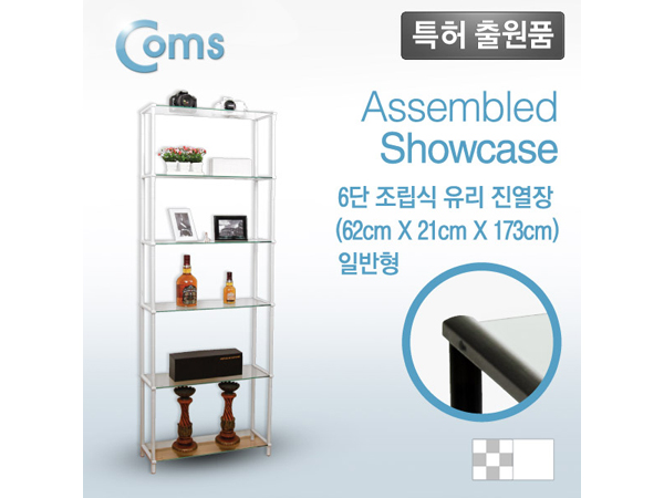 디바이스마트,,Coms,조립식 유리진열장(화이트) 6단, 투명유리 [LC3048],620*209 = 6ea / 강화안전유리 / 국산품 / 공간확보 / 인테리어 활용도