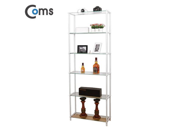 디바이스마트,,Coms,조립식 유리진열장(화이트) 6단, 투명유리 [LC3048],620*209 = 6ea / 강화안전유리 / 국산품 / 공간확보 / 인테리어 활용도