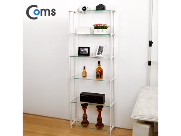 디바이스마트,,Coms,조립식 유리진열장(화이트) 6단, 투명유리 [LC3048],620*209 = 6ea / 강화안전유리 / 국산품 / 공간확보 / 인테리어 활용도