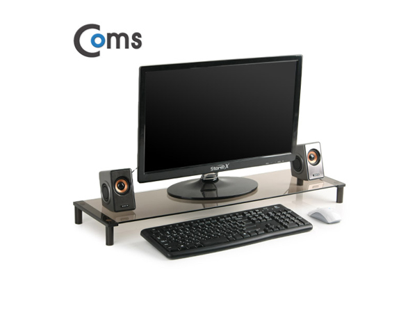 디바이스마트,,Coms,듀얼 모니터 스탠드 1단, 유리볼트형 [LC3051],760*209 = 1ea / 강화안전유리 / 국산품 / 공간확보 / 인테리어 활용도