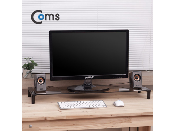 디바이스마트,,Coms,듀얼 모니터 스탠드 1단, 유리볼트형 [LC3051],760*209 = 1ea / 강화안전유리 / 국산품 / 공간확보 / 인테리어 활용도