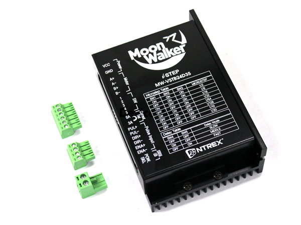 디바이스마트,기계/제어/로봇/모터 > 모터드라이버 > 브랜드(MoonWalker) 모터 드라이버 > i Step,MoonWalker,MW-VSTB24D3S-v2,2상 바이폴라 PWM 정전류 쵸퍼 드라이브 입력 전압 : DC 12V ~ 30V, 구동 전류 : 0 ~ 3A (딥스위치 설정), 1/128 까지 마이크로스텝구동가능. 포토커플러를 이용한 입력 제어신호 적용으로 외부 노이즈의 영향을 최소화 하였으며, 모터 정지시에 자동으로 전류를 70%수준까지 낮춤으로 발열 및 에너지 소모를 줄일 수 있는 경제적인 제품입니다!!