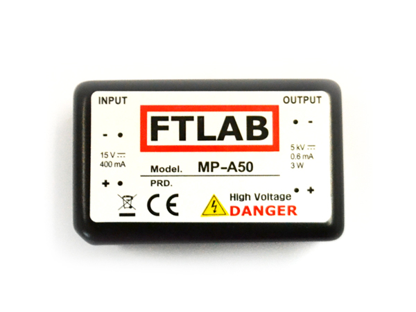 디바이스마트,전원/파워/배터리 > DC-DC 컨버터 모듈 > 승압형 모듈(실장, 절연 스위칭),에프티랩,고전압 DCDC 컨버터 3W 5kV(MP-A50),실장형 / 가변출력전압 / 가변방식 : Input Voltage / 1ch 출력 / 승압형 3W 절연 스위칭 컨버터 / 입력전압 : 0V~15V / 출력전압 : 0V~5000V / 출력전류 : 0.6mA / 변환효율 : 최대 0% / 절연전압 : 40000V / 입력단자 : 스루홀 핀 / 출력단자 : 스루홀 핀 / 패키지 : 밀폐형 모듈