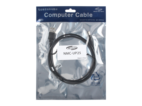 디바이스마트,케이블/전선 > USB 케이블 > 충전케이블(MM) > DC 전원 충전케이블,,NETmate USB 전원 케이블 1m (5.5x2.5mm/블랙) NMC-UP25,USB AM to DC Plug 1m [외경:5.5mm/내경:2.5mm(C:+)]