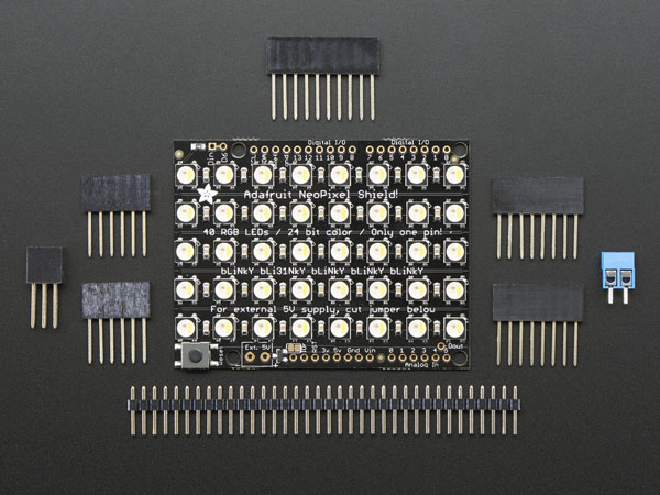디바이스마트,오픈소스/코딩교육 > 아두이노 > 아두이노 LED/LCD모듈,Adafruit,Adafruit NeoPixel Shield - 40 RGBW - Warm White - ~3000K  [ada-2864],5x8 매트릭스 40 RGBW LED입니다. 각각의 픽셀은 독립적으로 주소를 가지며 단지 1개의 핀(디지털 #6)을 필요로 합니다.