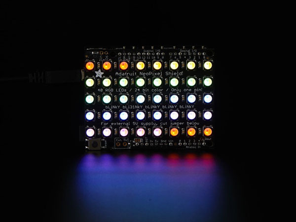 디바이스마트,오픈소스/코딩교육 > 아두이노 > 아두이노 LED/LCD모듈,Adafruit,Adafruit NeoPixel Shield - 40 RGBW - Warm White - ~3000K  [ada-2864],5x8 매트릭스 40 RGBW LED입니다. 각각의 픽셀은 독립적으로 주소를 가지며 단지 1개의 핀(디지털 #6)을 필요로 합니다.