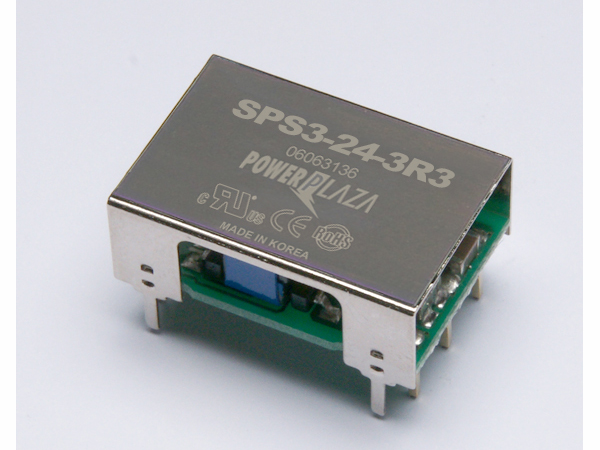 디바이스마트,전원/파워/배터리 > DC-DC 컨버터 모듈 > 강하형 모듈(실장) > 절연 스위칭 모듈,Power Plaza,SPS3-24-3R3,실장형 / 고정출력전압 / 1chch 출력 / 강하형 3W 절연 스위칭 컨버터 / 입력전압 : 18V~36V / 출력전압 : 3.3V / 출력전류 : 600mA / 변환효율 : 최대 73% / 절연전압 : 500V / 입력단자 : 스루홀 핀 / 출력단자 : 스루홀 핀 / 패키지 : PCB