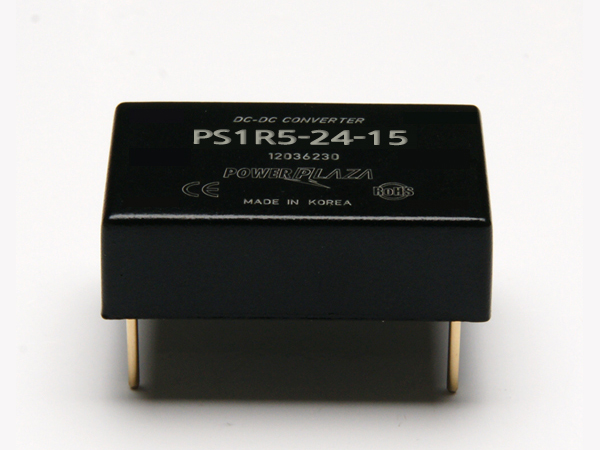 디바이스마트,전원/파워/배터리 > DC-DC 컨버터 모듈 > 강하형 모듈(실장) > 절연 스위칭 모듈,Power Plaza,PS1R5-24-15,실장형 / 고정출력전압 / 1chch 출력 / 강하형 1.5W 절연 스위칭 컨버터 / 입력전압 : 18V~32V / 출력전압 : 15V / 출력전류 : 100mA / 변환효율 : 최대 78% / 절연전압 : 500V / 스위칭 주파수 : 300kHz / 입력단자 : 스루홀 핀 / 출력단자 : 스루홀 핀 / 패키지 : 밀폐형 모듈